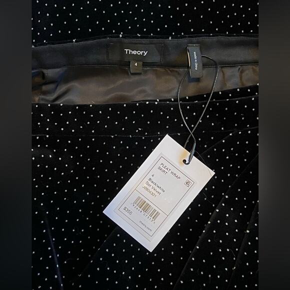 NWT Theory Womens Black Polka Dot Silk Velvet Pleat Wrap Work Skirt Sz 4 - Picture 7 of 7